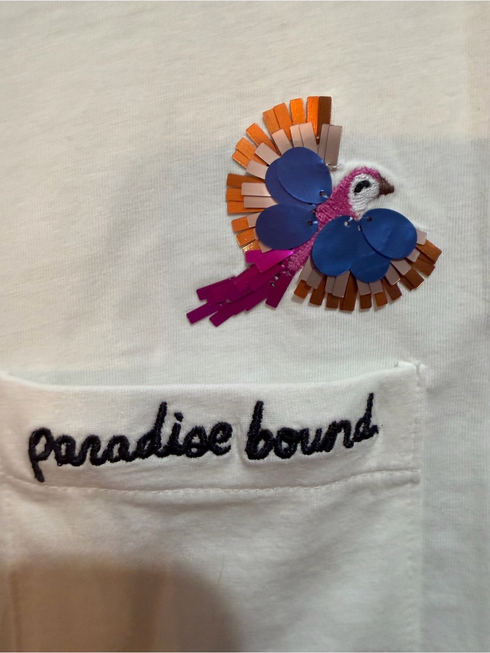 kate spade White Short-Sleeve Tee with Multicolor Embroidered Bird - Picture 3 of 6